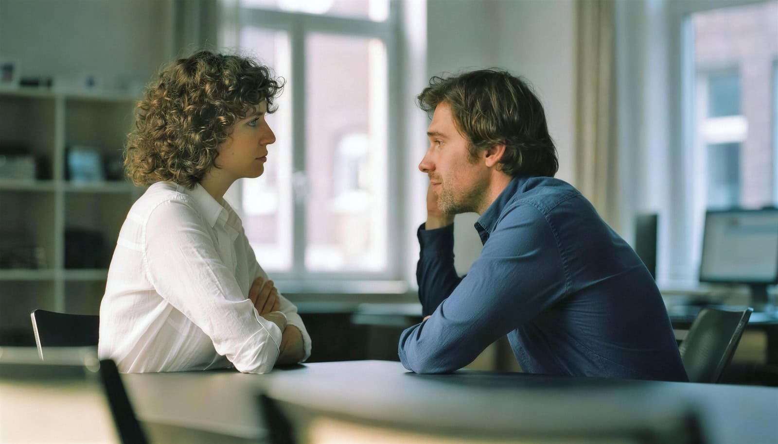 Twee collega's in een arbeidsconflict aan de vergadertafel